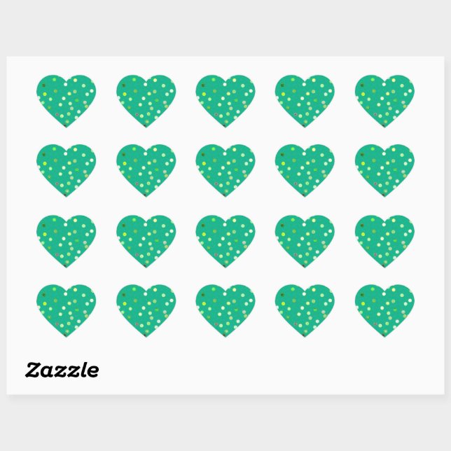 Twisty Polka Dot Spirals Green Heart Stickers (Feuille)