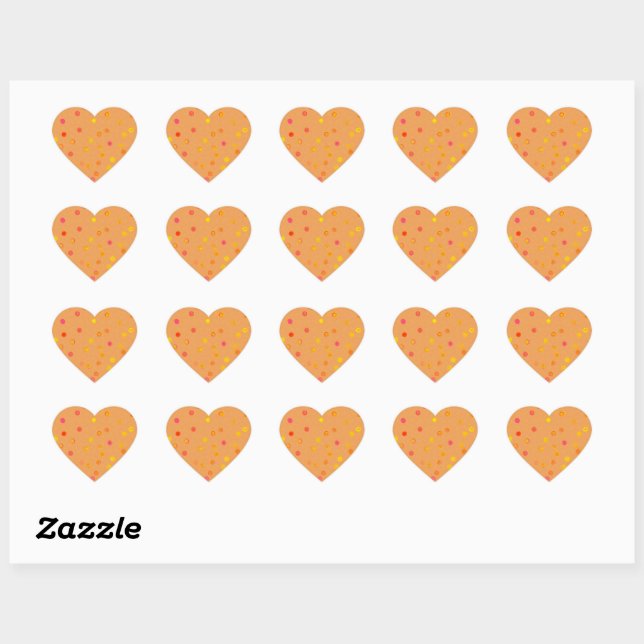 Twisty Polka Dot Spirals Orange Heart Stickers (Feuille)