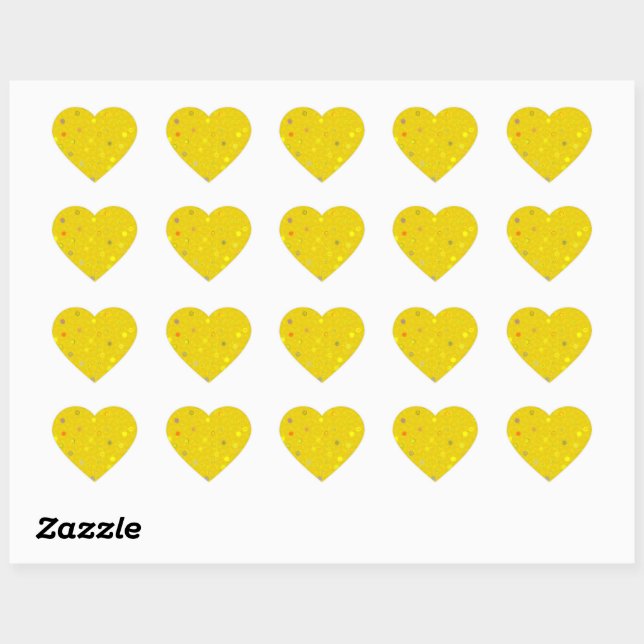 Twisty Polka Dot Spirals Yellow Heart Stickers (Feuille)