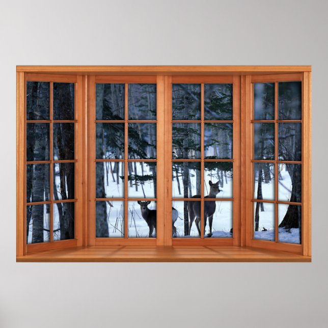 Two Deers in the Snow Fake Window Illusion Poster (Devant)