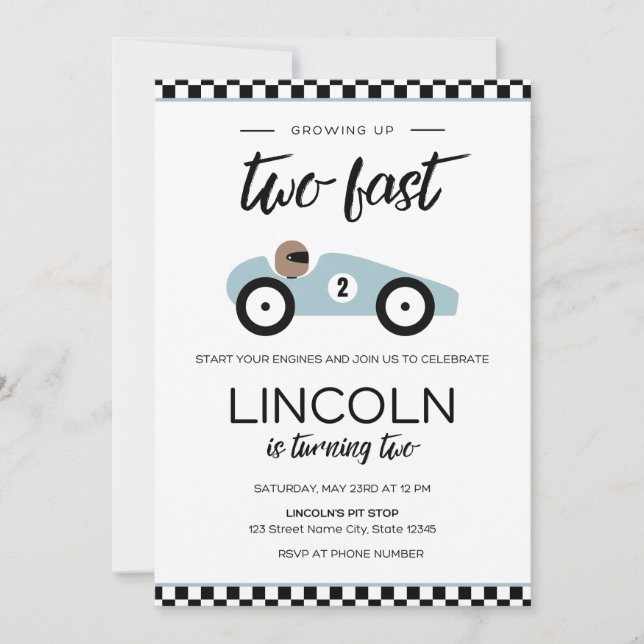 Two Fast Race Car Birthday Invitation (Devant)