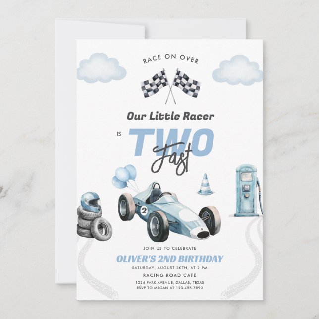 Two Fast Race Car Boy 2nd Birthday Invitation (Devant)