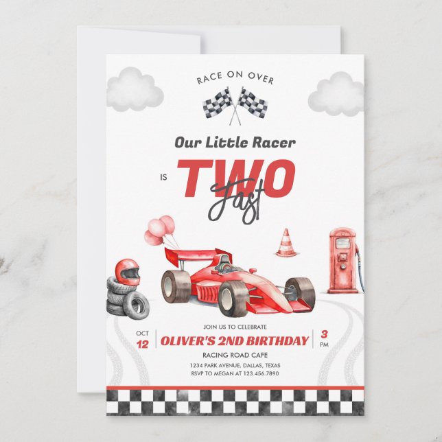 Two Fast Race Car Boy 2nd Birthday Invitation (Devant)