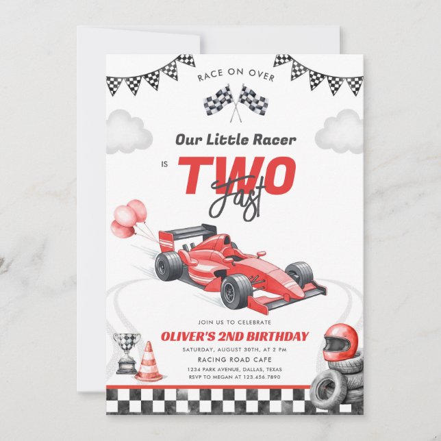 Two Fast Race Car Boy 2nd Birthday Invitation (Devant)