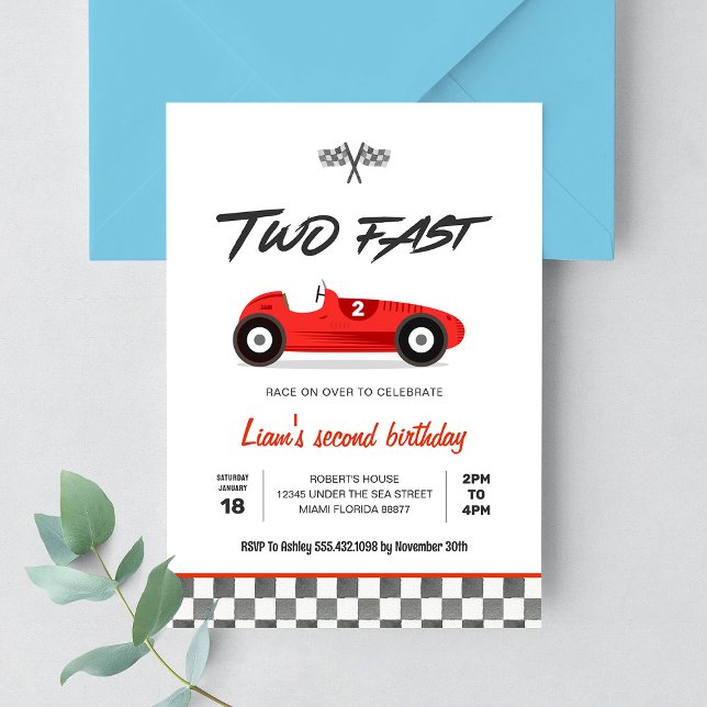 TWO Fast Vintage Race Car Invitation 2e Anniversai (Créateur téléchargé)