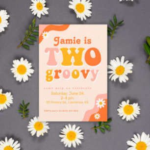 Two Groovy Retro Second Birthday Invitation