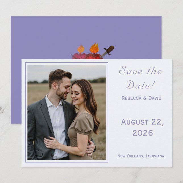 Two Hearts Catholic Flat Save The Date Card (Devant / Derrière)