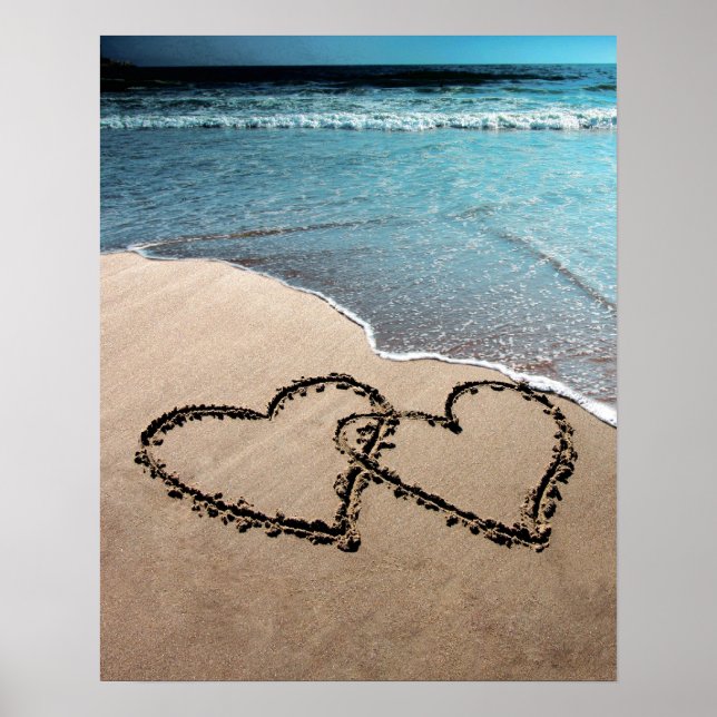 Two Hearts In The Sand Large Photo Poster Print (Devant)