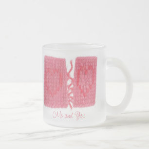 TWO HEARTS KNIT Mug en verre dépoli + Texte