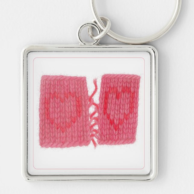 TWO HEARTS KNIT Porte-clés carré Premium (Devant)
