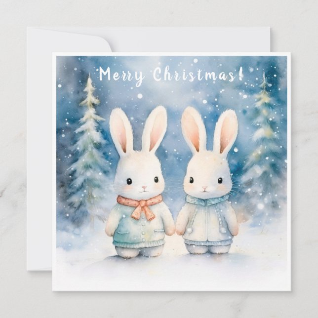 Two rabbits in the Christmas forest (Devant)