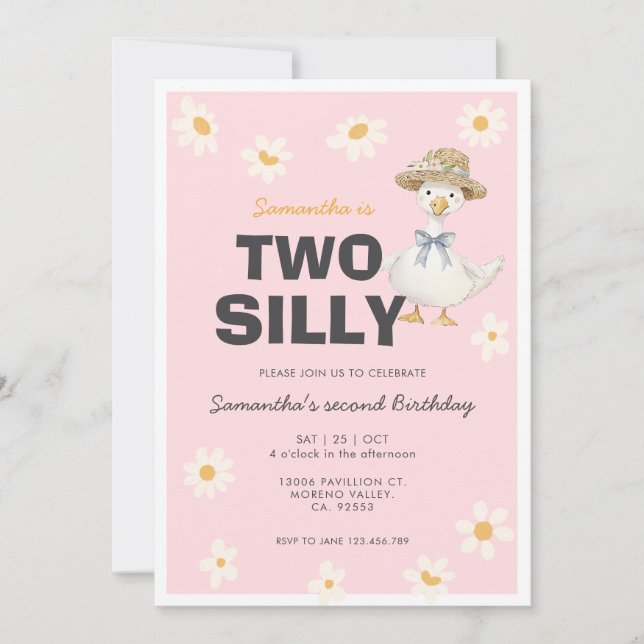 Two Silly Goose Daisy Birthday Party Invitation (Devant)