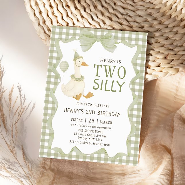Two Silly Goose Gingham 2nd Birthday Invitation (Créateur téléchargé)