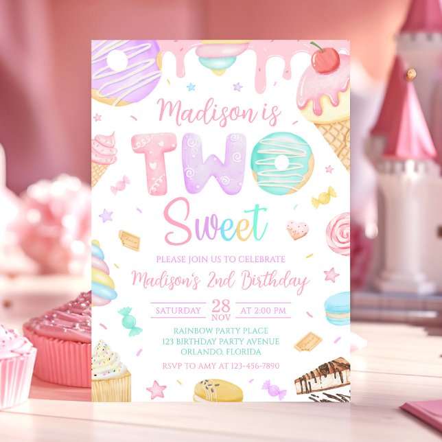 Two Sweet 2nd Donut Theme Birthday Invitation (Créateur téléchargé)