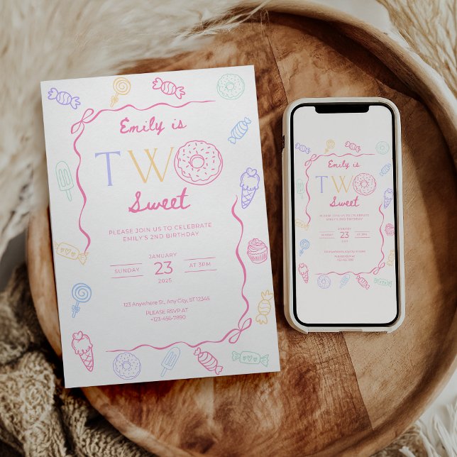 Two Sweet Birthday Invitation Sweet 2nd Birthday  (Créateur téléchargé)