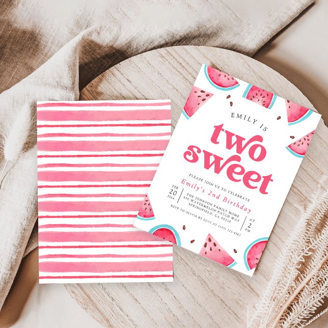 Two Sweet Watermelon 2nd Birthday Party Invitation (Créateur téléchargé)