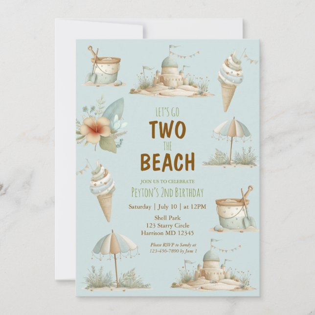 Two the Beach Summer Kids Birthday Invitation (Devant)