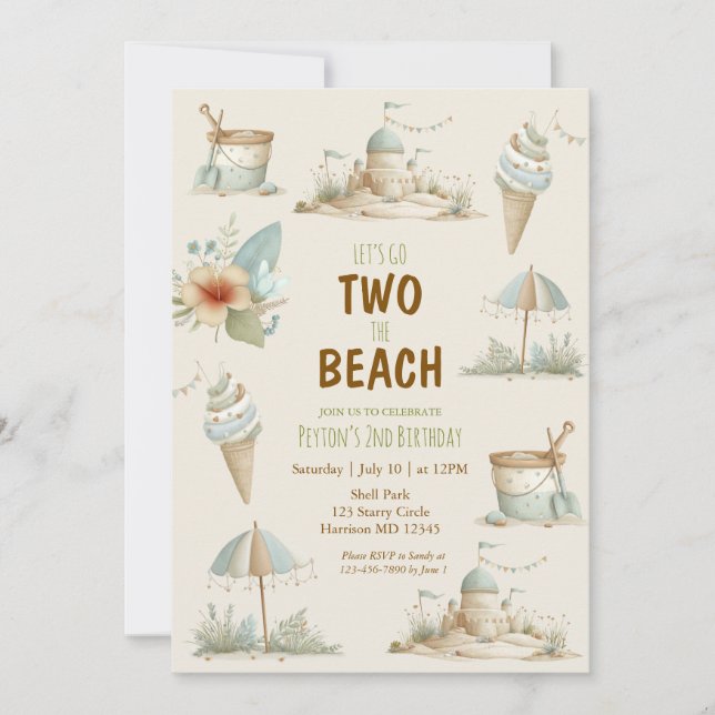 Two the Beach Summer Kids Birthday Invitation (Devant)