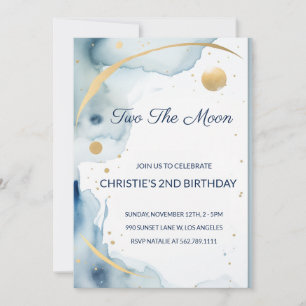 Two The Moon : Pale Blue 2nd Birthday Invitation