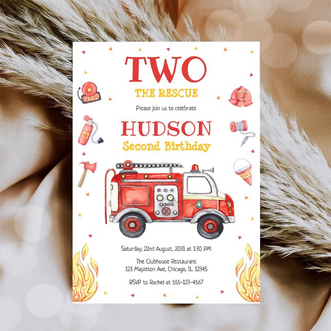 Two the Rescue Firetruck 2nd Birthday Invitation (Créateur téléchargé)