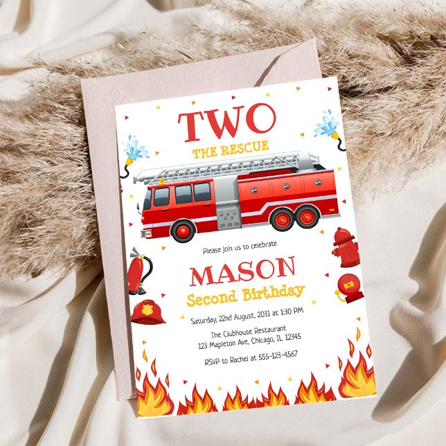 Two the Rescue Firetruck 2nd Birthday Invitation (Créateur téléchargé)