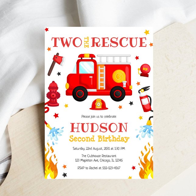Two the Rescue Firetruck 2nd Birthday Invitation (Créateur téléchargé)
