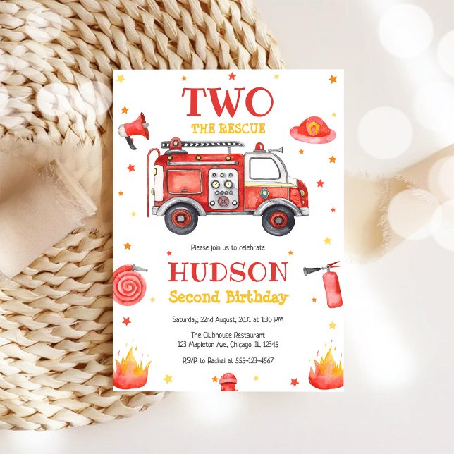Two the Rescue Firetruck 2nd Birthday Invitation (Créateur téléchargé)