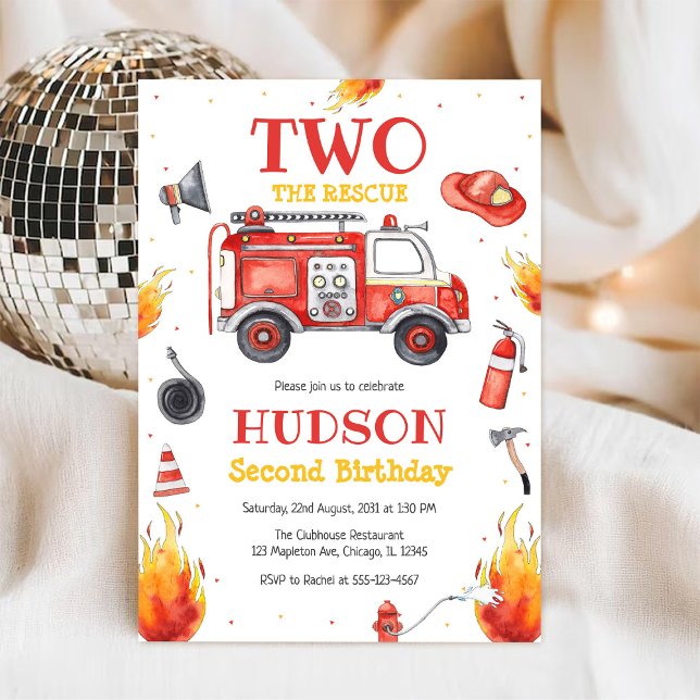 Two the Rescue Firetruck 2nd Birthday Invitation (Créateur téléchargé)