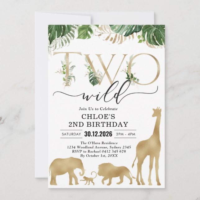 Two Wild Party Animals 2nd Birthday Invitation (Devant)