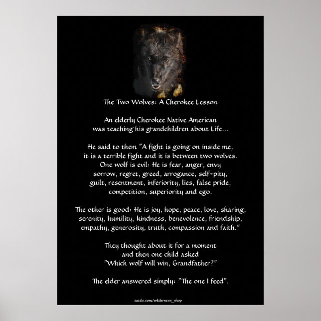 TWO WOLVES CHEROKEE STORY Wolf Art Poster (Devant)
