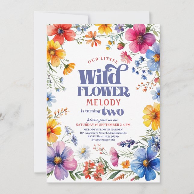 Two year old Wildflower 2nd birthday Invitation (Devant)