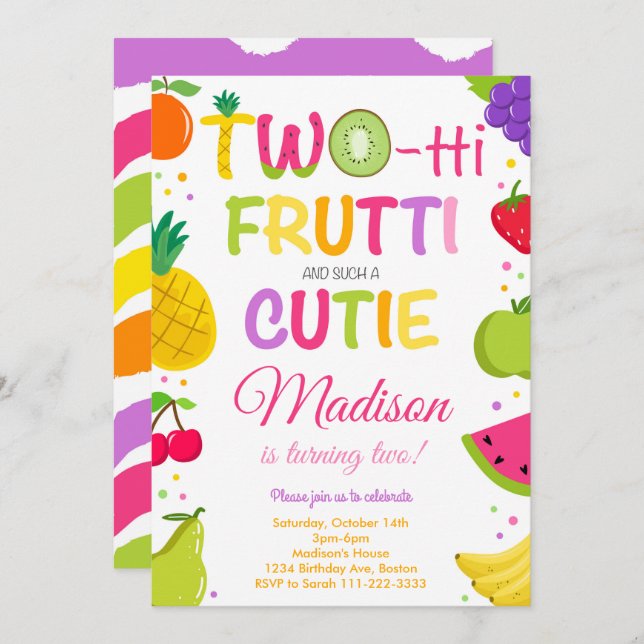 Twotti Frutti Cutie 2e Invitation anniversaire (Devant / Derrière)