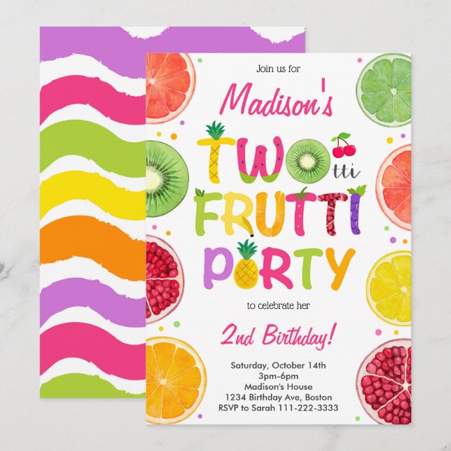 Twotti Frutti Invitation d'anniversaire (Devant / Derrière)