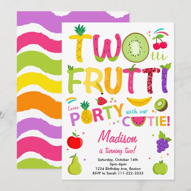 Twotti Frutti Party Cutie Anniversaire Invitation (Devant / Derrière)