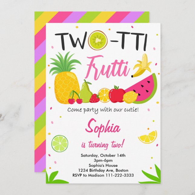 Twotti Frutti Party Été 2e anniversaire Invitation (Devant / Derrière)