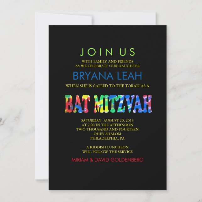 TYE DYE Bat mitzvah Invitation