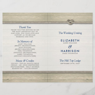 Tying The Knot Rustic Beach Wedding Programme