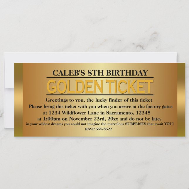 TYPE DE BILLET D'OR Invitation à une fête d'annive (Devant)