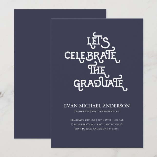 Type rustique Bleu foncé Graduation Invitation (Devant / Derrière)