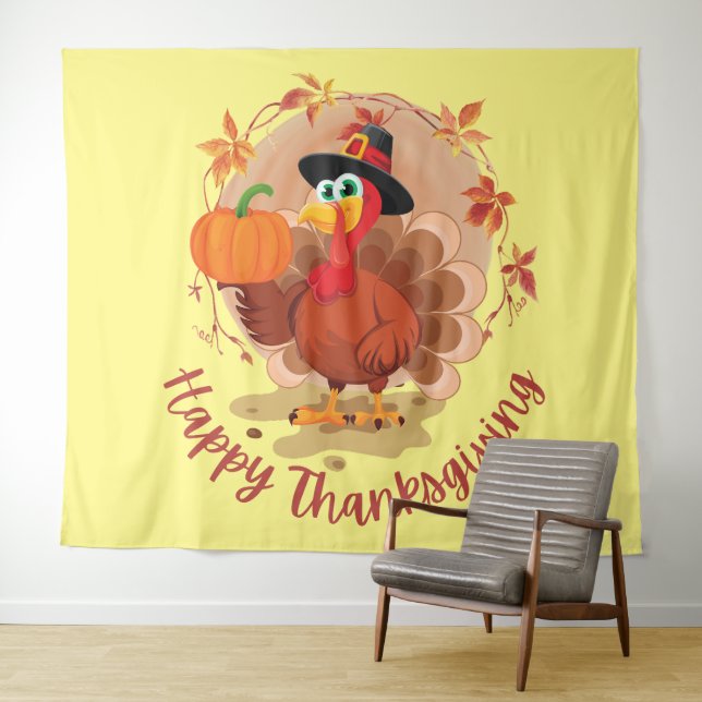 Typographie bon thanksgiving Tapisserie (En situation (horizontale))