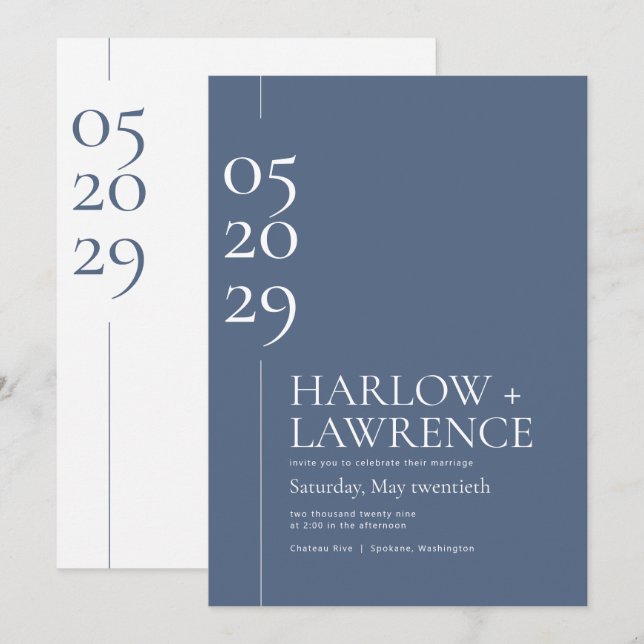 Typographie chic Périwinkle Faire-part de mariage  (Devant / Derrière)