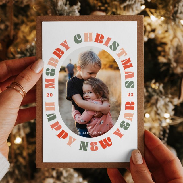 Typographie colorée Carte de Noël ovale (Créateur téléchargé)