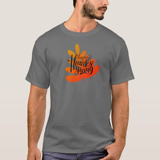 Typographie d'action de grâce Avec T-shirt feuille (Devant)