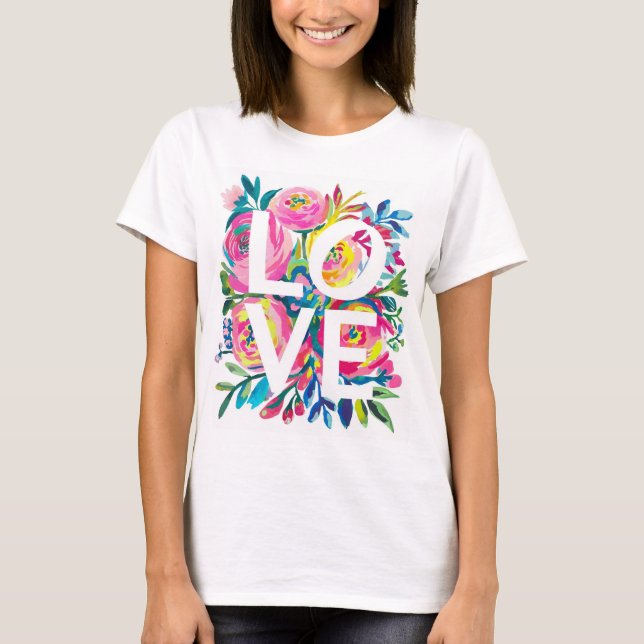 Typographie d'AMOUR florale brillante T-shirt - co (Devant)