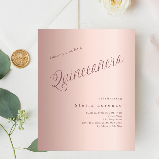 Typographie de l'or rose Quinceanera invitation (Créateur téléchargé)