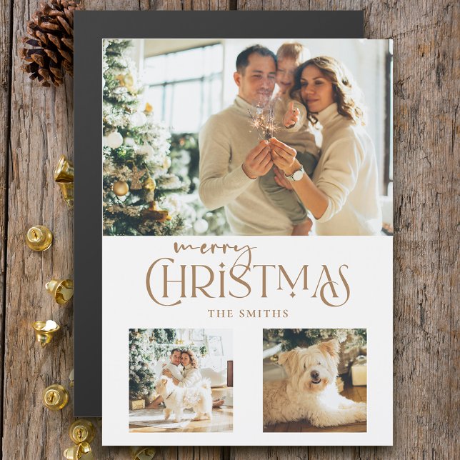 Typographie de Noël Joyeux d'or moderne 3 photos (Créateur téléchargé)