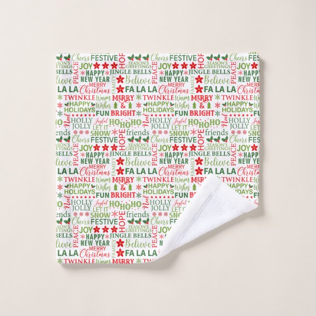 Typographie de Noël Rouge & Vert Motif sans coutur (Gant de toilette)