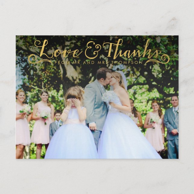 Typographie de script or Merci photo carte postale (Devant)