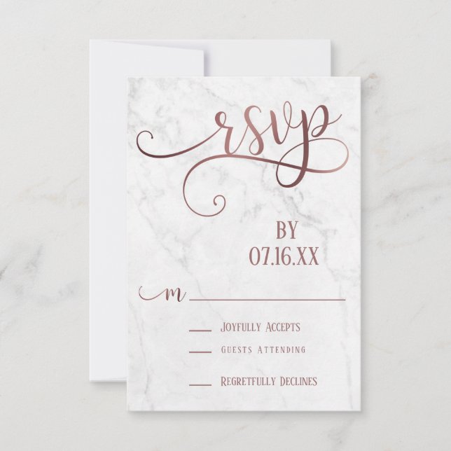 Typographie de script Rose Gold & Réponse RSVP en  (Devant)