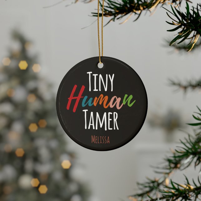Typographie d'enseignant de maternelle Tameur Huma (Nursery Teacher Tiny Human Tamer Ceramic Ornament)